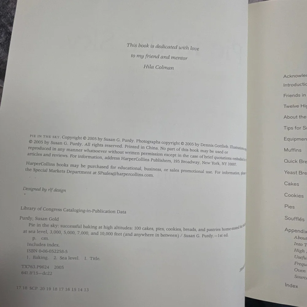 Pie‎ in the Sky High Altitude Baking Cookbook Susan G. Purdy 2005